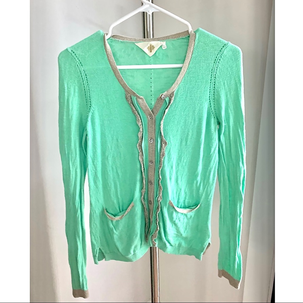 Anthropologie Mint & Gold Cardigan